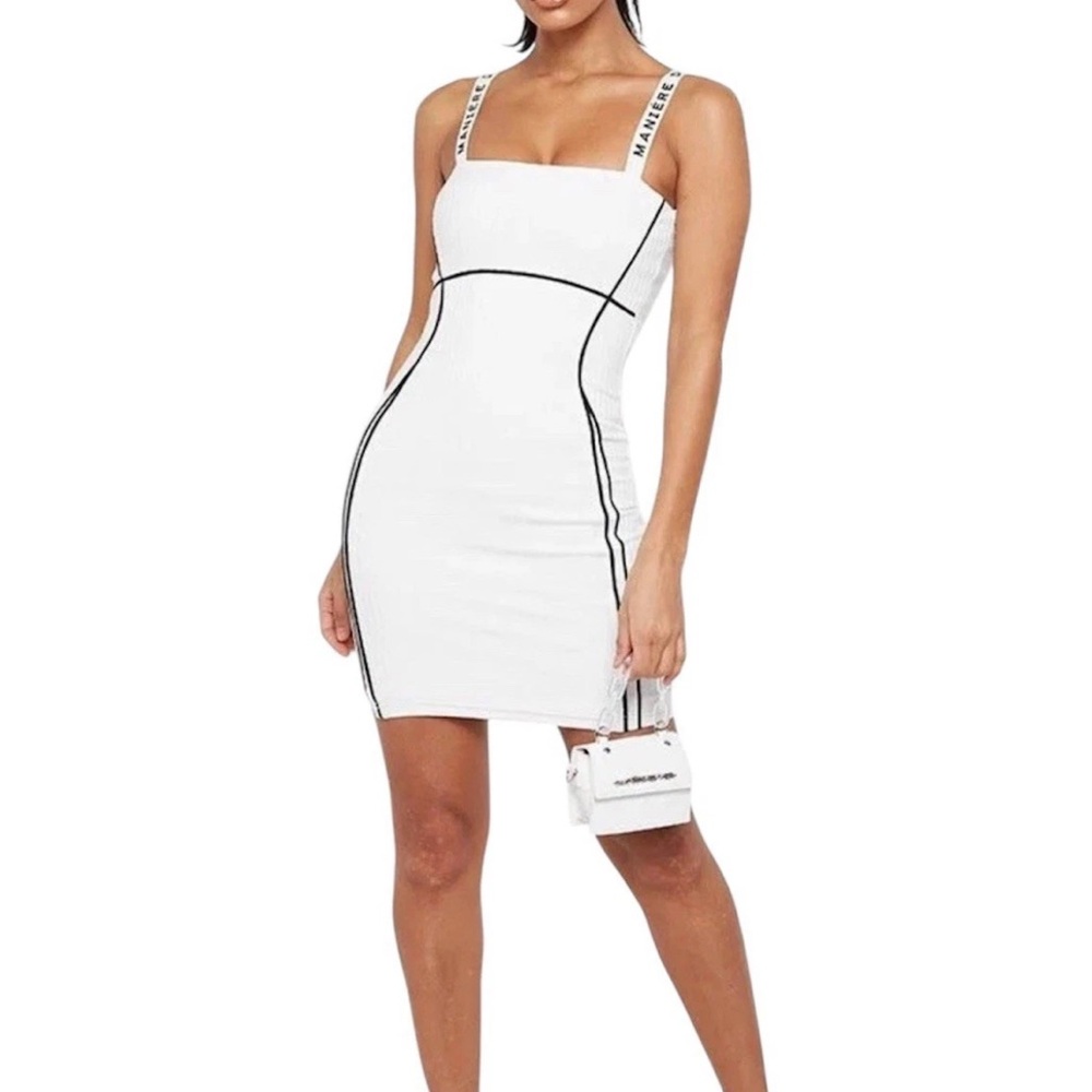 Maniere De Voir Strapped Ribbed Mini-Dress in White Women’s Size 12 NWT